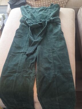 Lulu's Forest Green Corduroy Wide-Leg Jumpsuit with Waist Tie